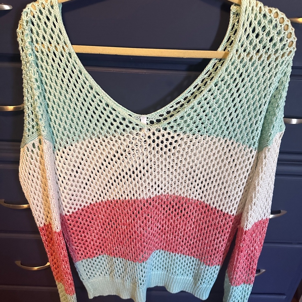 Pinkblush Mint and Pink Striped V-Neck Sweater